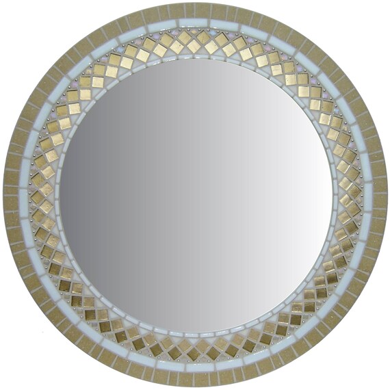 Custom Round Mirror Glass Mosaic Opus Mosaics Golden Sand Ochre White Gold Bronze Color Scheme