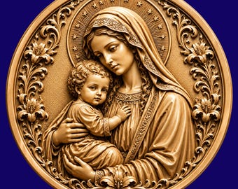 Baby Jesus, Virgin Mary High Relief STL File | Flowers, Faith Art (3D Print, SVG)