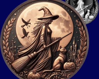 Witch and Cat 3D Relief: Halloween Laser Engraving STL File