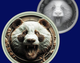 Panda Coin Depth Map: 3D Laser Engraving File (PNG, SVG, PDF)