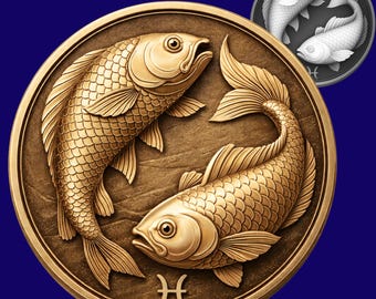 Pisces STL File | Coin Depth, High relief | Laser Cut | embossing | Laser engraving | 3D print