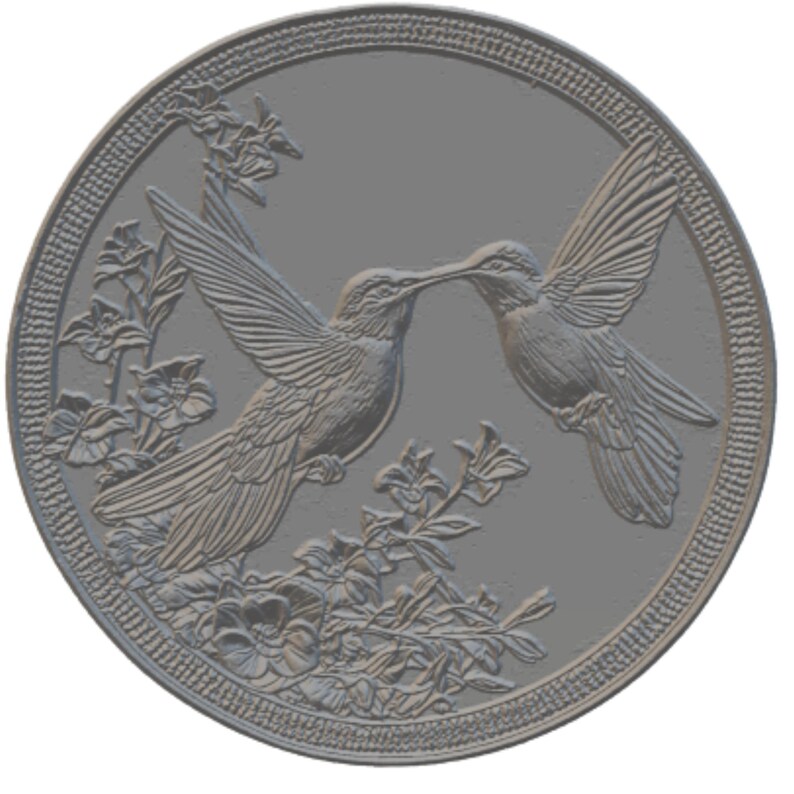 Hummingbirds Coin 3D Relief STL File | embossing | Depth, Height Map | CNC | Resin | | laser engraving image 3