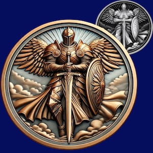 Fichier laser 3D Armor of God | carte de profondeur | PNG | Gravure en profondeur | pièce de monnaie en laiton | fichiers de haute qualité | brûlure légère | Niveaux de gris | CNC | Forge phosphorescente
