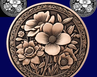 Roses Coin 3D Embossing Files | Laser Engraving, CNC (Digital Download)