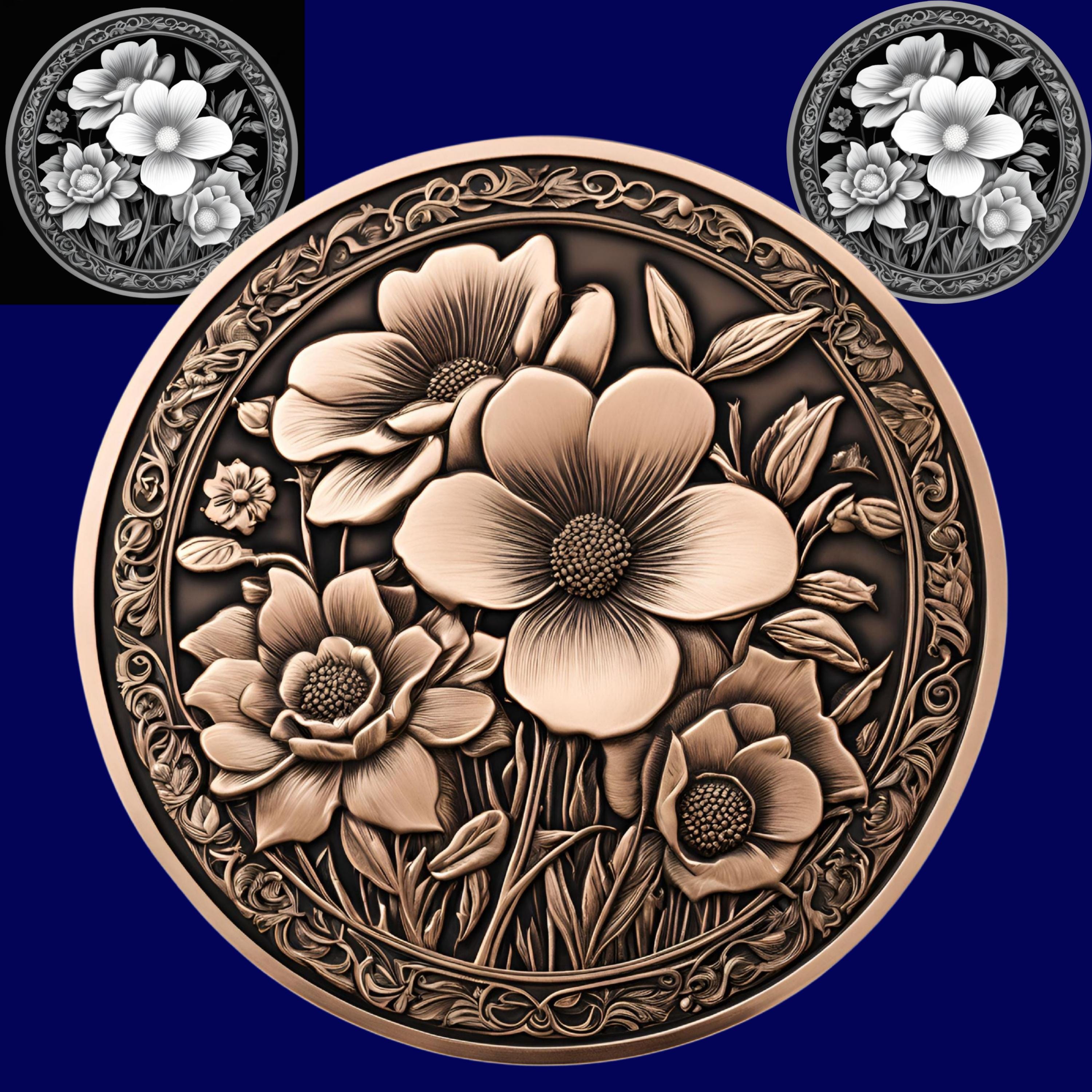 Roses Coin 3D Embossing Files | Laser Engraving, CNC (digital Download ...