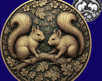 Squirrles STL File | Coin Depth, High relief | Laser Cut | embossing | Laser engraving | 3D print