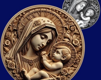 Virgin Mary,Jesus 3D STL File | embossing | Depth, Height Map | CNC | Resin | laser engraving