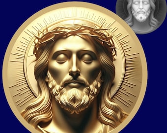 Jesus Christ coin | PNG | 3d embossing files| fiber laser engraving designs | coin engraving | depth map | laser cut file | height map | CNC