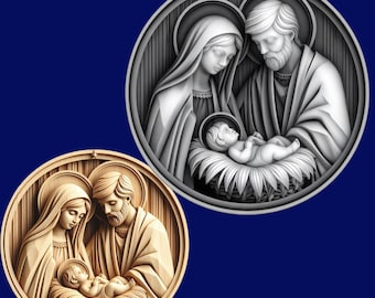 Holy Family 3D Relief STL File | embossing | Depth, Height MaP | Resin | laser engraving