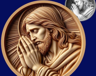 Jesus Praying 3D Relief STL File | embossing | Depth, Height Map | CNC | Resin | | laser engraving