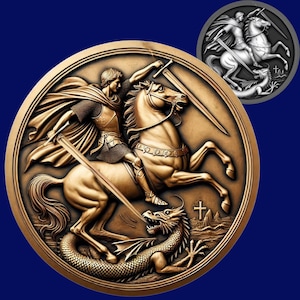 Arquivo Laser 3D Saint George | mapa de profundidade | arquivo PNG | gravação de profundidade | moeda de latão | imagens de alta qualidade | lightburn | escala de cinza | CNC | laser