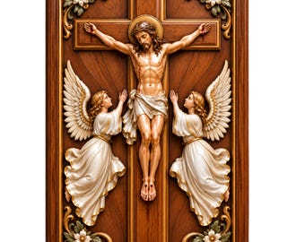 Crucifixion STL File | Depth, High relief | 3D Illusion |  embossing | Laser engraving | CNC| Angels