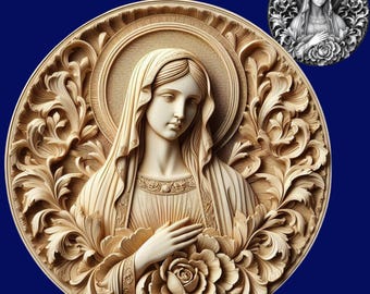 3D Relief STL File | embossing | Depth, Height MaP | Resin | laser engraving | Virgin Mary | Flowers