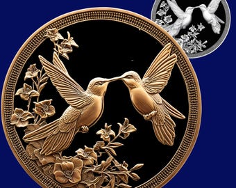 Hummingbirds Coin 3D Relief STL File | embossing | Depth, Height Map | CNC | Resin | | laser engraving
