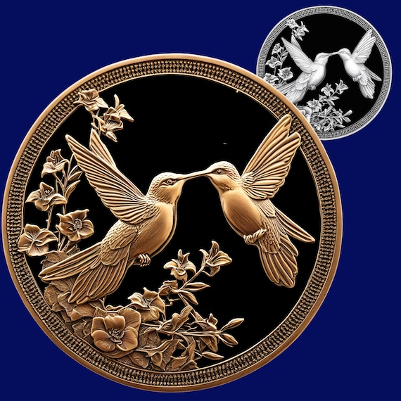 Hummingbirds Coin 3D Relief STL File | embossing | Depth, Height Map | CNC | Resin | | laser engraving