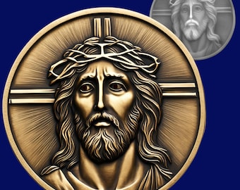 Jesus Christ Coin Depth Map: 3D Laser Engrave File (SVG, PNG, PDF)