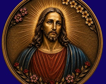 Jesus Christ High Relief STL File | Flowers, Faith Art (3D Print, SVG)