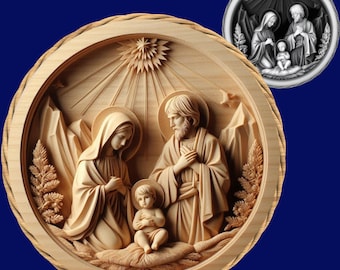 Holy Family | 3D Relief STL File | embossing | Depth, Height Map | CNC | Resin | | laser engraving
