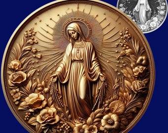 Virgin Mary | stl file | Depth Map | height Map | Coin 3D Laser (PNG SVG PDF)
