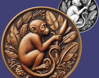 3D Monkey Laser Engraving File: Coin Depth Map (PNG, SVG, PDF)