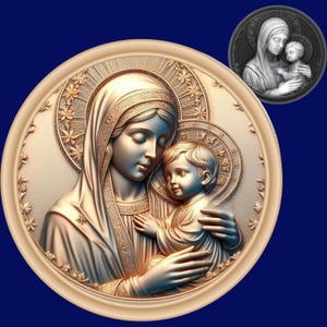 Jesus | Arquivo 3D Laser da Virgem Maria | mapa de profundidade | arquivo PNG | Gravação de profundidade | moeda de latão | imagens de alta qualidade | queima de luz | Escala de cinza | CNC