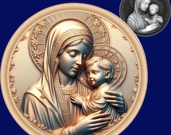 Virgin Mary & Jesus 3D Laser File: Depth Map, CNC Engraving (Digital Download)