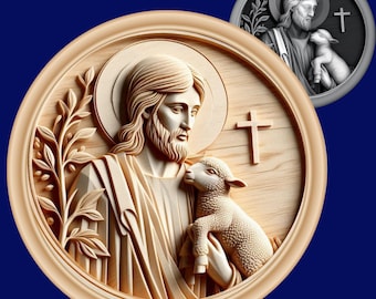 Jesus and Lamb 3D Laser File: Depth Map, PNG, SVG (Digital Download)