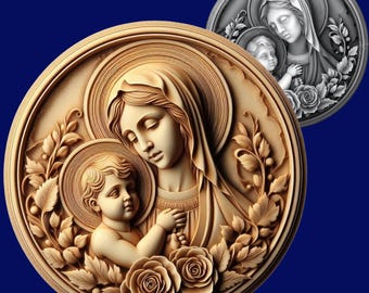 Virgin Mary | 3D Relief STL File | embossing | Depth, Height MaP | Resin | laser engraving