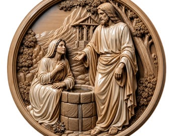 Jesus and Samaritan Woman STL File | Depth, High relief | 3D Illusion | embossing | engraving | CNC
