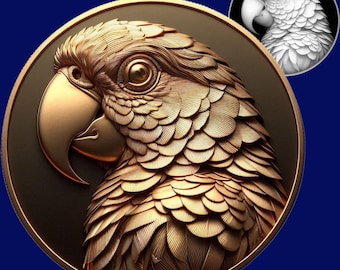 Parrot 3D Relief STL, Embossing | Depth, Height, Resin, laser engraving, CNC, Laser cut, Bird