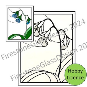 Three blue flowers stained glass pattern - Hobby Licence