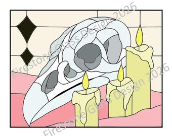 Bird Skull with Candles Stained Glass Pattern