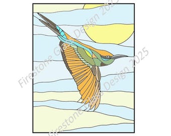 Rainbow Bee Eater in Flight Stained Glass Pattern