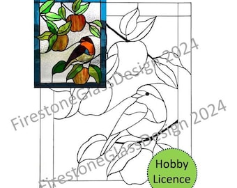 Robin in an Apple Tree Stained Glass Pattern- Hobby Licence