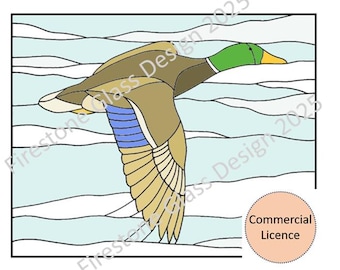 Mallard Duck in Flight Stained Glass Pattern - Commercial Licence