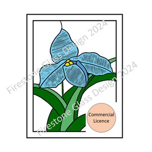 Large Blue Orchid Stained Glass Pattern - Commercial Licence