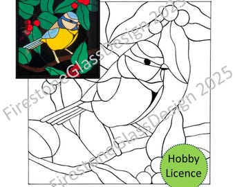 Blue Tit Bird with Berries Stained Glass Pattern- Hobby Licence