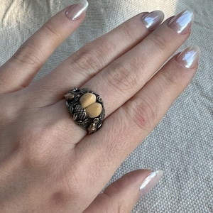 Antique Sterling Silver Boar Hunting Ring with Real Wild Boar Tusks – Unique Handmade Jewelry for Hunters and Collectors