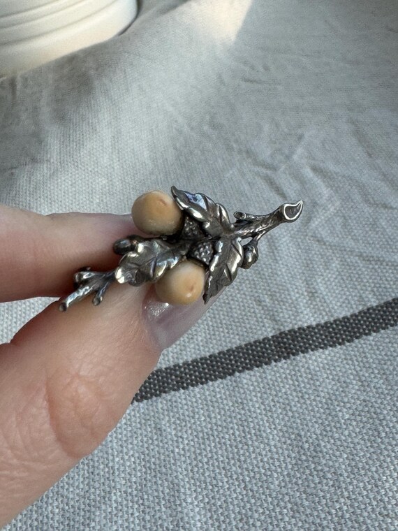 Antique 19th Century Silver Hunting Brooch with Real Wild Boar Tusks – Rare European Collector’s Piece, Oak Leaves & Acorn Design View 5