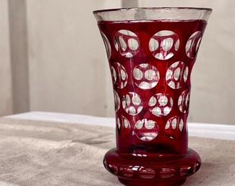 Antique Biedermeier Bohemian Ruby Cut to Clear Glass Beaker 19th Century Museum Quality Imperial Austrian Bohemia