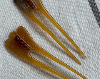 Antique carved Horn (?) Hair Combs Set Early 20th Century Hair Accessories
