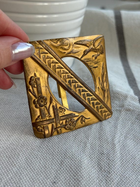 Antique Victorian Brass Belt Buckle Japanese Aesthetic  display picture 1