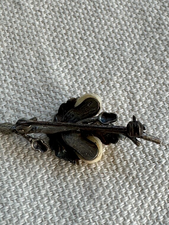 Antique 19th Century Silver Hunting Brooch with Real Wild Boar Tusks – Rare European Collector’s Piece, Oak Leaves & Acorn Design View 4
