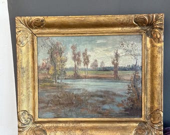 Pintura al óleo enmarcada original de Inka Krčmářová-Křížková (1900-1982) – Paisaje impresionista – Obra de arte vintage enmarcada