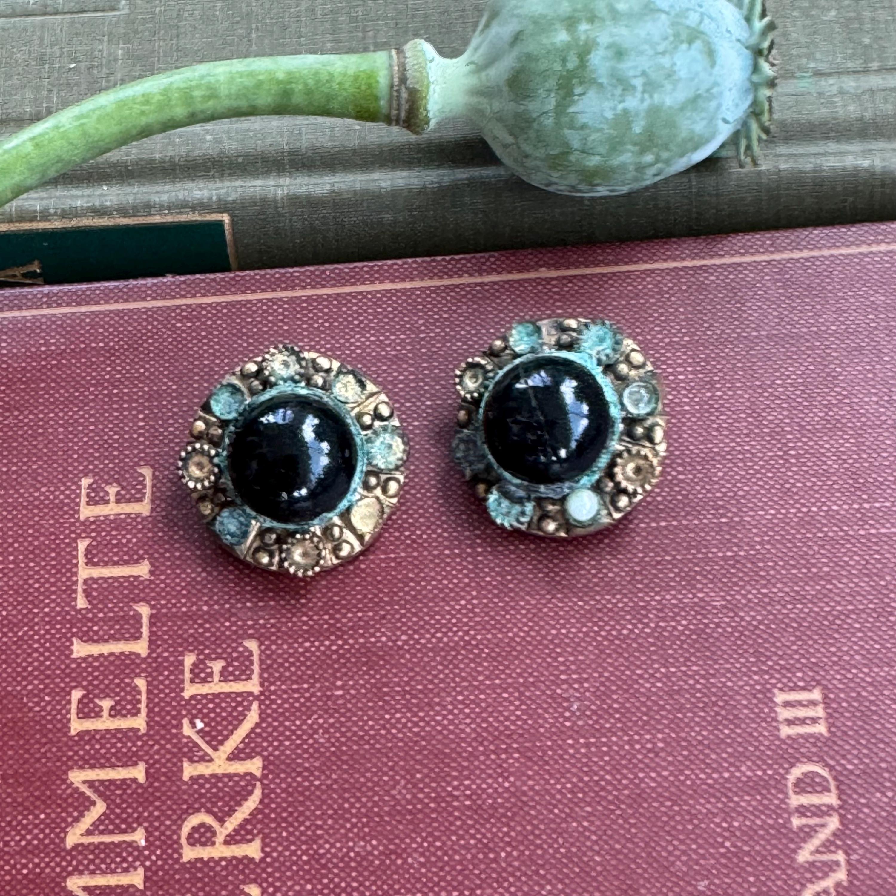 Boucles D'oreilles Pendantes Vintage Turquoise - Cabochon Verre, Alliage, Fait Main