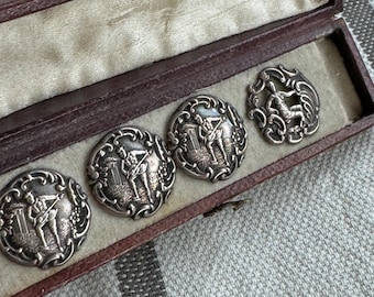 Antique Sterling Silver Buttons Set Hallmarked Birmingham 19th Century Vintage Collectible Memorabilia
