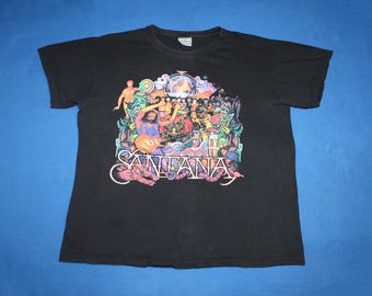 Vintage 70s 80s Santana Band T-shirt With Double Sided Psychedelic