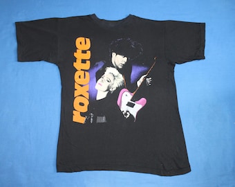 Vintage 90's Roxette Swedish Pop Rock Duo Band Black Large T Shirt