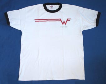 Koszulka męska XL z lat 90., vintage 1995 Weezer Ringer, biała, z zespołem rockowym, klasyczna, alternatywna, rockowa