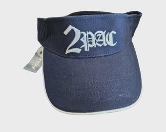 Vintage Y2K 2002 2PAC Embroidered Logo Blue Visor Cap – Tupac Shakur Hip Hop Hat Deadstock